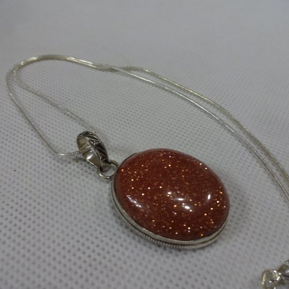 Sparkling "GOLD SUNSTONE" Handmade Sterling Pendant on a 18" Chain #394A - Picture 1 of 3